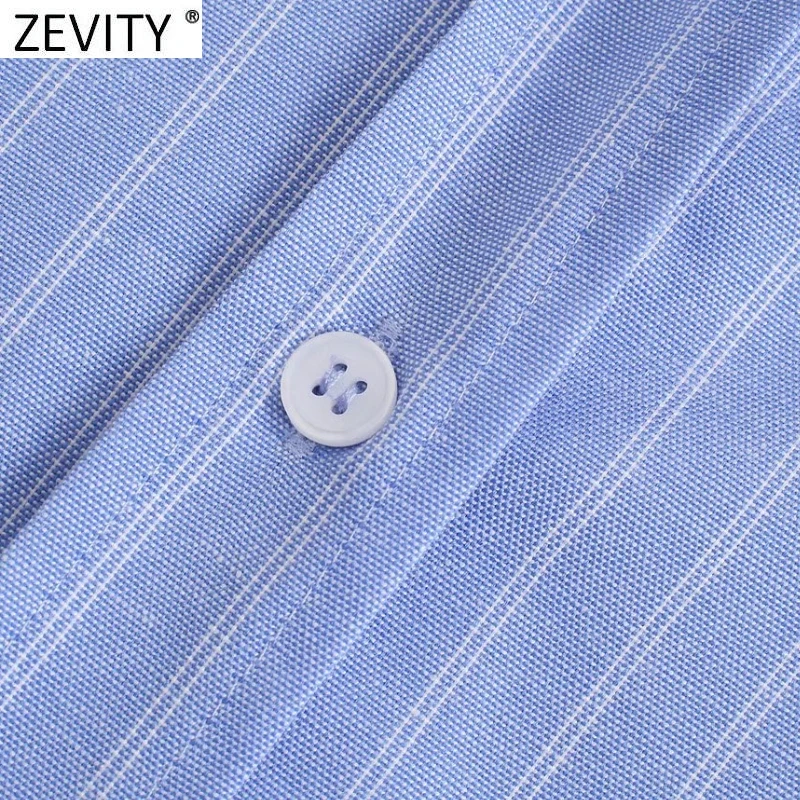 Zevity New Women Fashion Striped Print Casual Blouse Office Lady Single Breasted Business Shirts Chic Chemise Blusas Tops LS9719