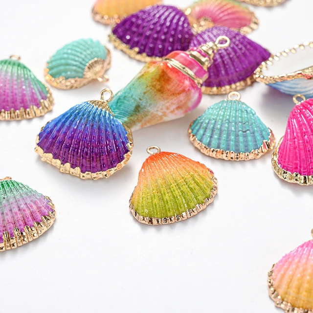 Gold Plated Threaded Seashells Natural Striated Colorful Shell For Jewelry Pendant Making DIY Earring Charms Accessories 3 10pcs AliExpress