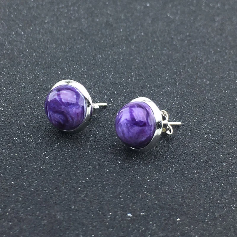 FFGems Natural Charoite Earring 925 Silver Sterling Gemstone Fine Jewelry For Women Lady Wedding Party Gift With Box
