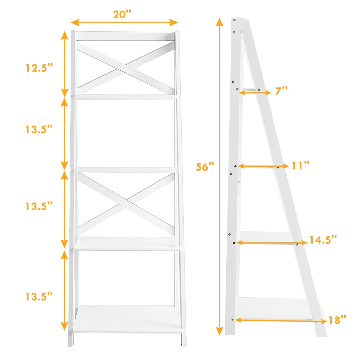 Costway 4-Tier Ladder Shelf Bookshelf Bookcase Storage Display Plant Leaning Shelf White