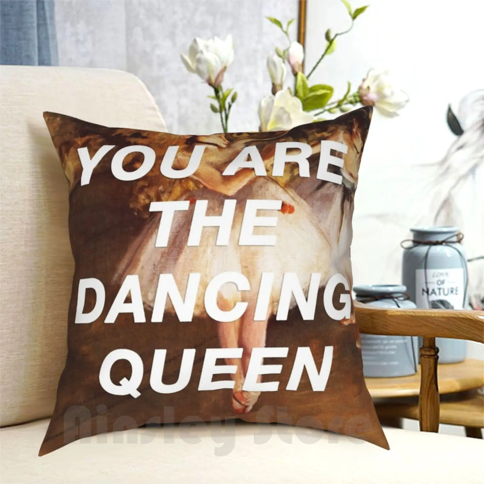 Funda de almohada Degas' Dancing Queen impresa para el hogar, funda de almohada suave DIY, historia del arte de Edgar Degas, letras de música Pop Dancing Queen