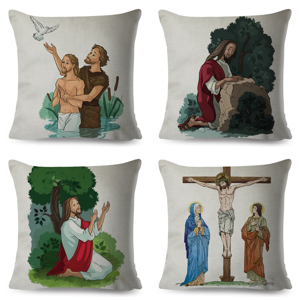 Cartoon Christian Jesus and Children Pillow Case 45*45cm Decor Cushion Cover for Car Sofa Home Pillowcase Pillows Covers