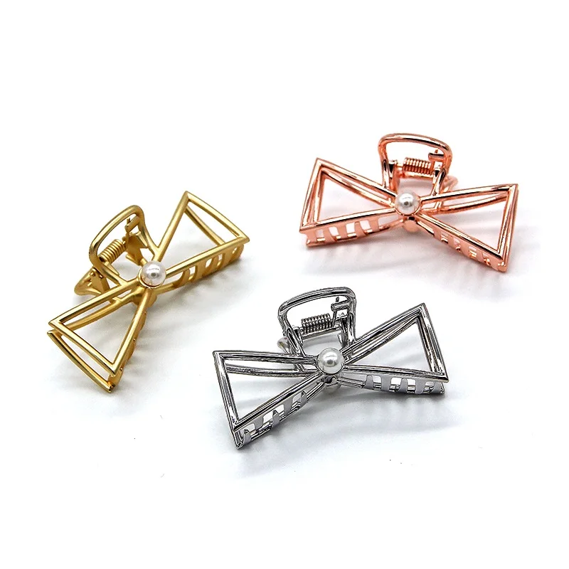 Women Fashion Simple Metal Hollow Out Geometric Hair Claw Ladies Elegant Hair Accessories Cross Crab Bath Clip For Girl Headwear