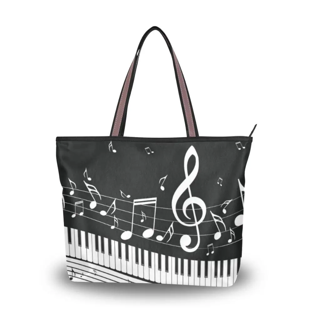 ALAZA Music Note Design Casual Women Shoulder Handbags Large Capacity Beach Bag for Ladies Piano Print Tote Bags Bolsa Feminina