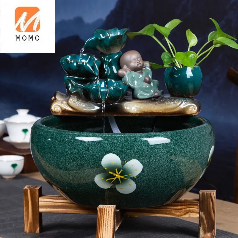 Ceramic  Globe Living Room Desktop Flowing Water Ornaments Mini Small Household Circulating Lucky Fish Tank Fish Culturing Tub