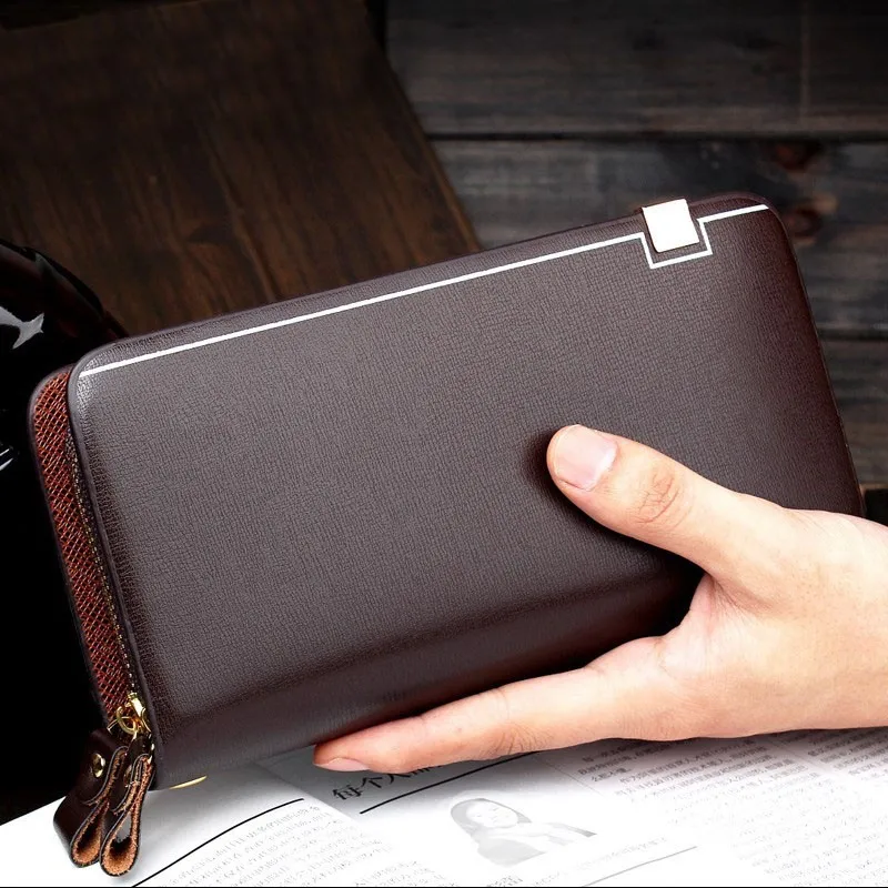 Brand Men Wallets carteira masculina couro coin pocket Double Zip Male Wallet long Large Men Purse hombre clutch bag Business