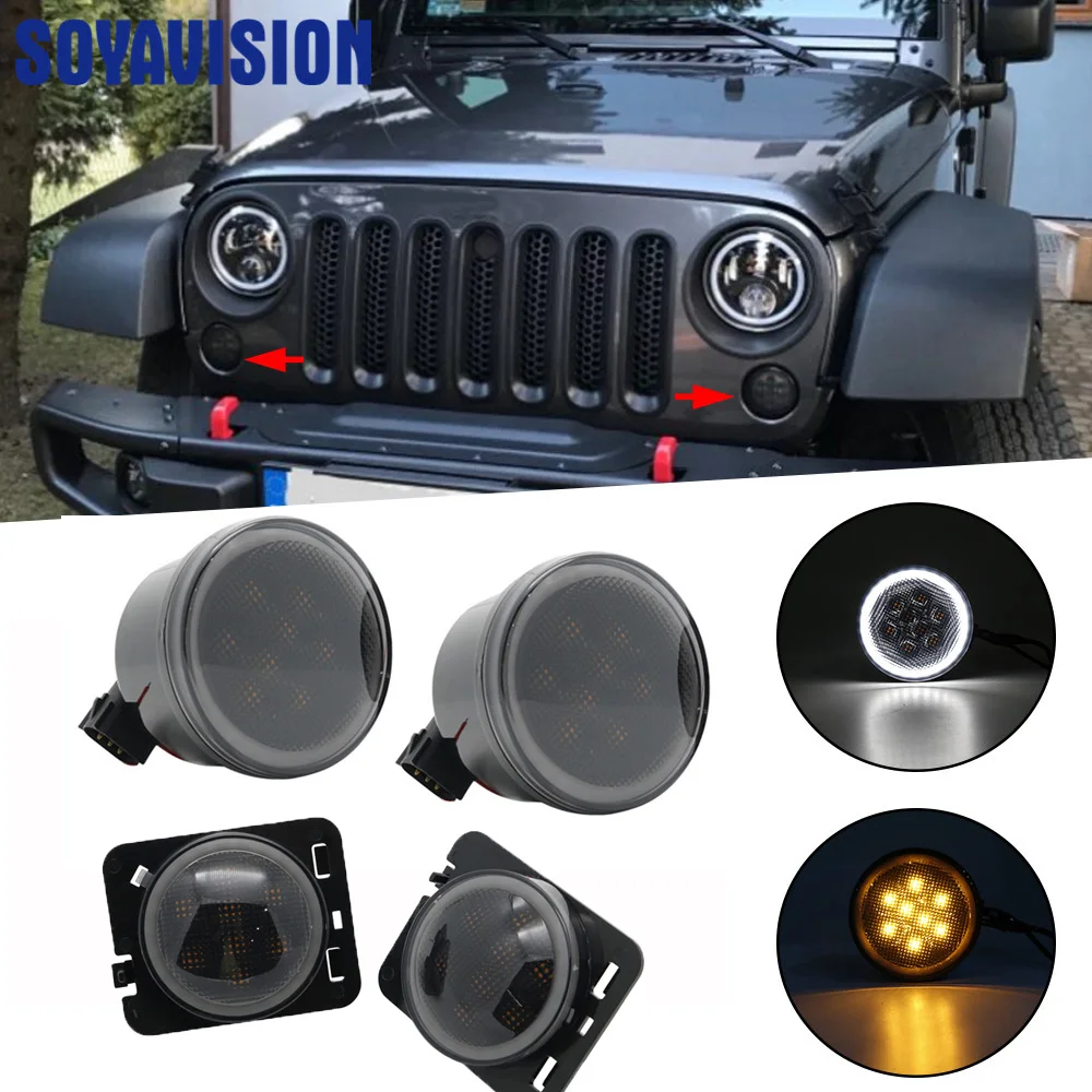 Bursztynowe przednie światło kierunkowskazu LED Światło przeciwmgielne dla Jeep Wrangler JK 2007-2016 Światło obrysowe boczne postojowe