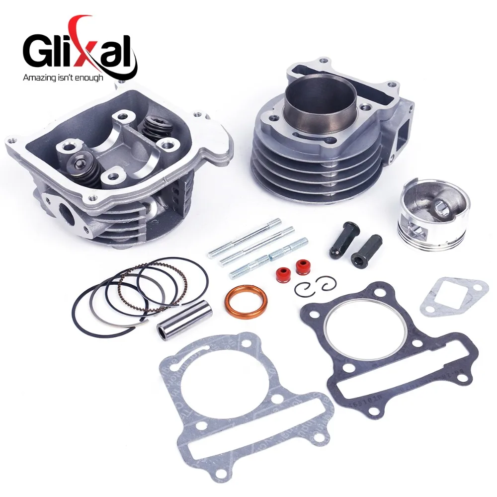 Glixal GY6 100cc 50mm Scooter Engine 4-stroke 139QMB 139QMA Moped Big Bore Cylinder Rebuild Kit Cylinder Head assy (69mm Valve)