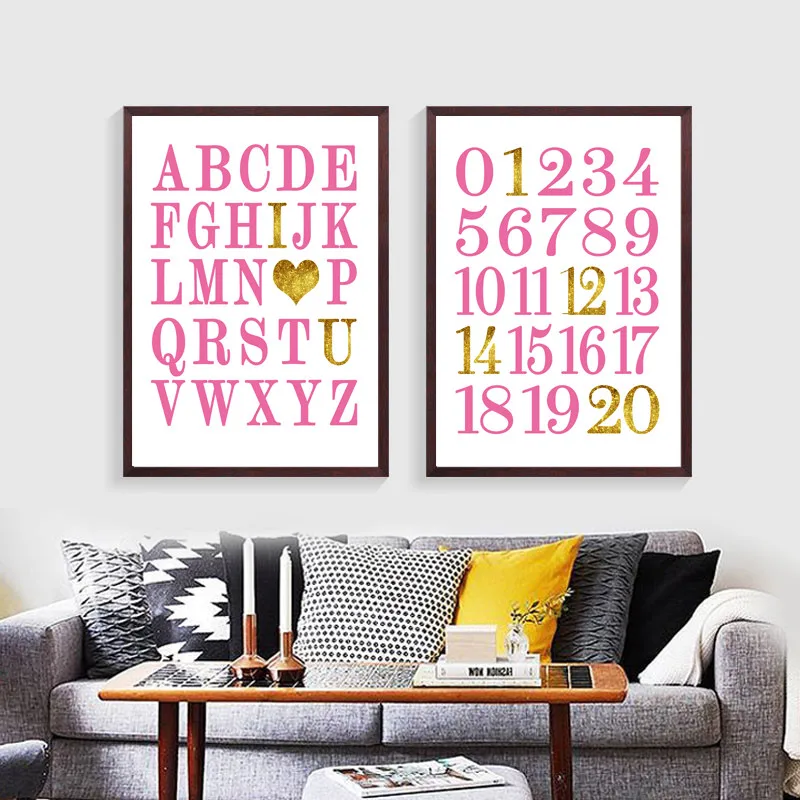 Art Alphabet And Numbers Prints Nursery Decor ABC & 123 Nursery Wall Art Baby Girl Poster