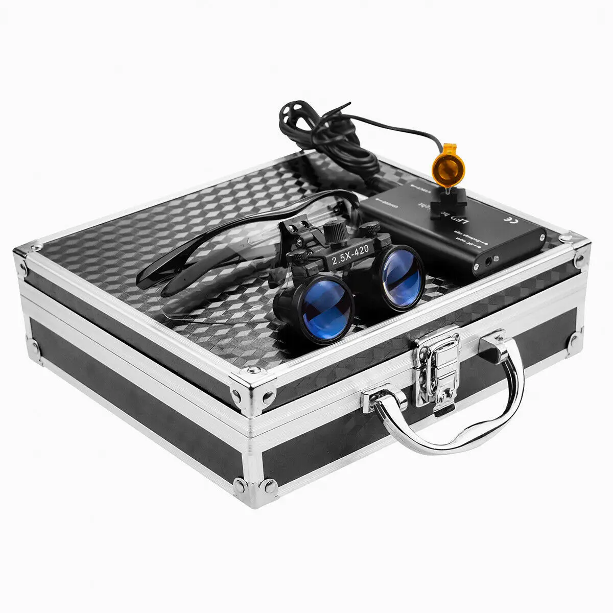 Binocular Dental Loupes Magnifying Glasses+5W Magnifier Lamp LED Headlight Lamp with Filter Aluminum Case 2.5X/3.5X