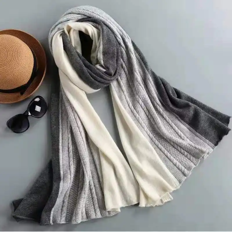 180*80cm Winter 100% Cashmere Scarf Women Outdoor Ski Warm Soft Bandana Women's Scarves 2021 Fashion Stitching Knitted Shawl