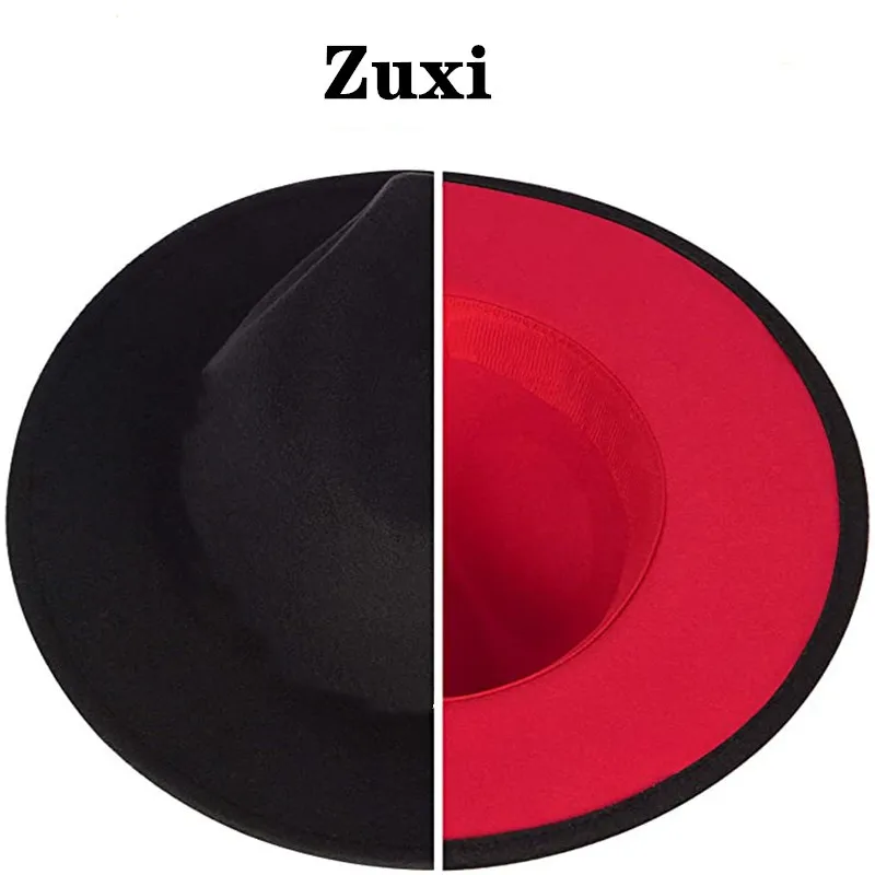 Summer Black Red Panama Patchwork Wool Felt Jazz Fedora Hat Women Wide Brim  Party Trilby Cowboy Cap Men Gentleman Wedding Hat