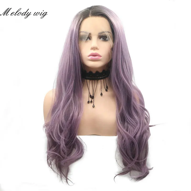 

Melody Synthetic Lace Front Wig Heat Resistant 6# Brown Ombre Purple Long Body Wave for Women Natural Looking Daily Wear Cosplay