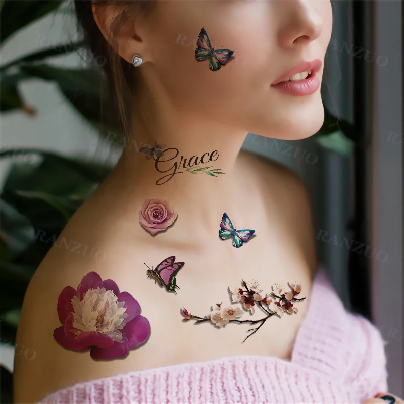 Tatouages à transfert 3d pour femmes, autocollants d'art temporaire, corps humain, faux tatouages, autocollants Sexy pour le cou et la poitrine