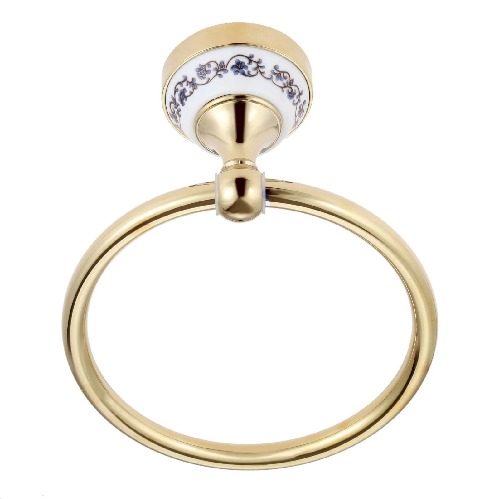 

1pc 157mm Ceramic Base Towel Ring Hook Holder Wall Mount Rack Blue&White Porcelain Stainless Steel Old Fashion European Decor