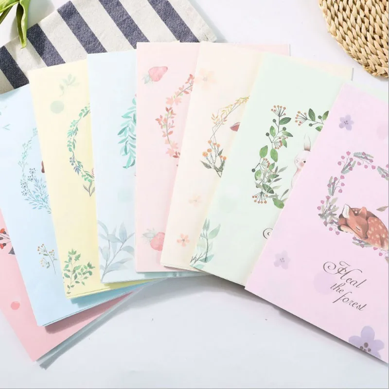 2Set envelope Cure forest A4 big letter Cat deer cartoon fox Penguin 1set(3envelopes+6letters)