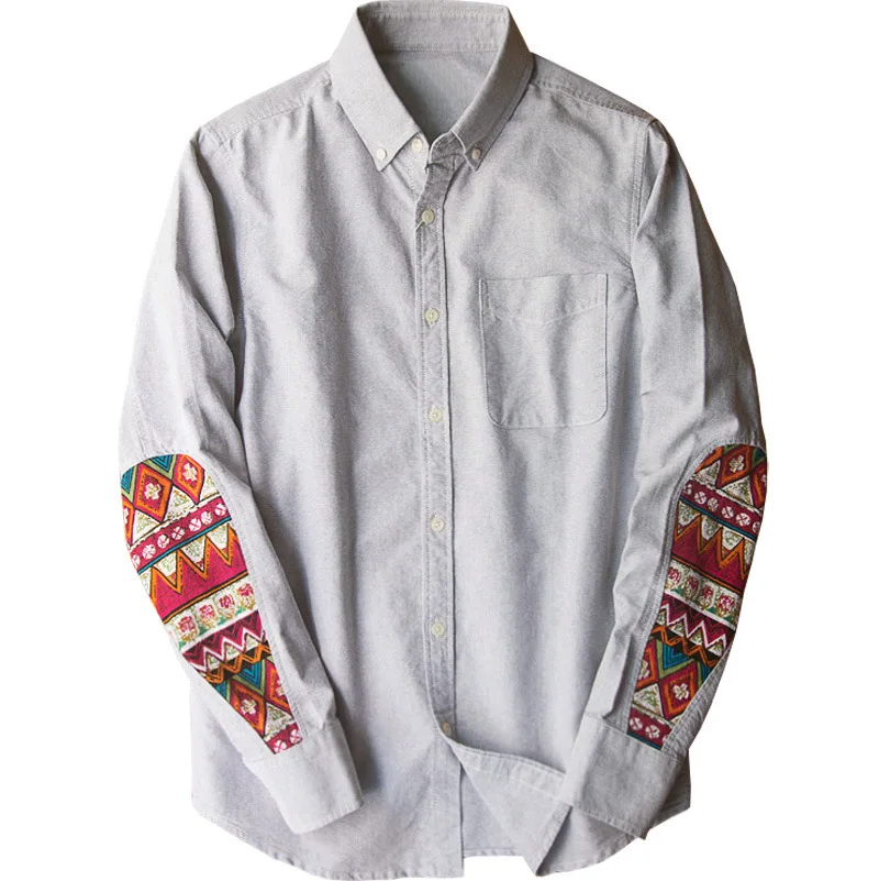 190907 Chic Patch Oxford Shirt Business Casual Gentleman Office Daily Long Sleeve Lapel Trendy Japan Style Men Blouse Tops New