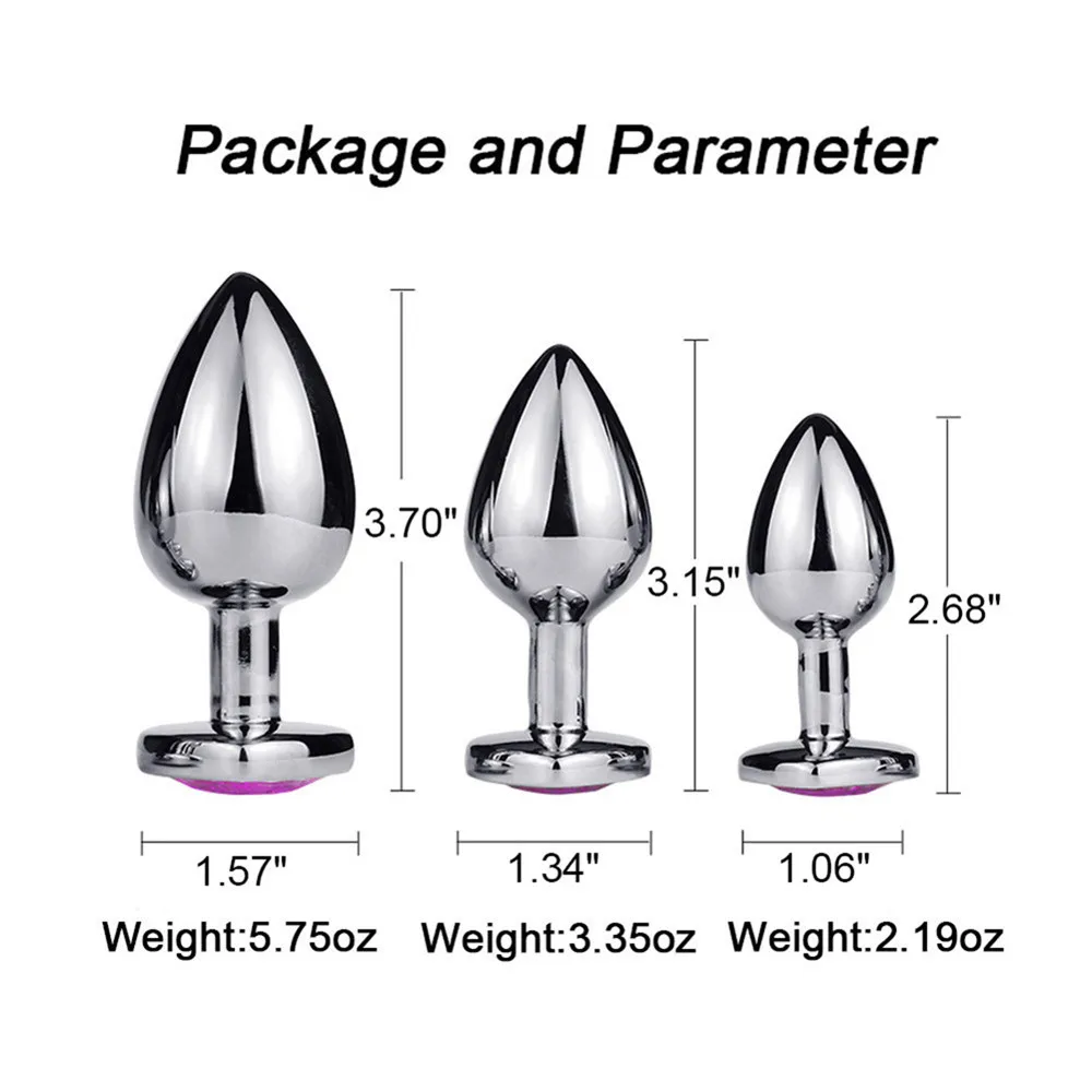 3 Size Heart Anal Plug Stainless Steel Crystal Anal Plug Metal Butt Plug Stimulator Anal Sex Toys Prostate orgasm Massager Dildo