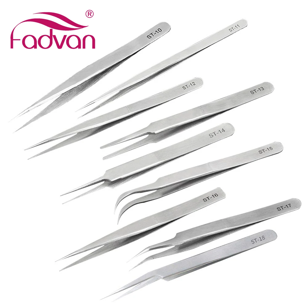 Fadvan Stainless Steel Tweezers 2pcs/set VETUS-ST Series Eyebrow Tweezer False Eyelash Extension Tools Anti Acid Tweezers