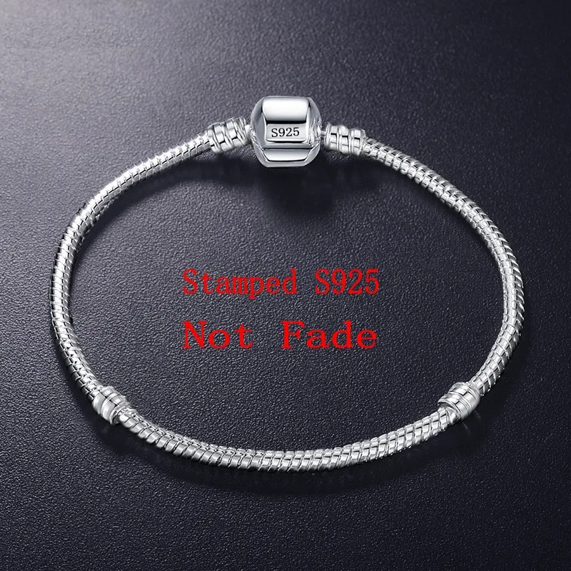 Handmade Lovers 100% Original 925 Sterling Silver Pandoraa Charm Bracelet Women Fit DIY Beads Charms Bracelet Bangle Jewelry