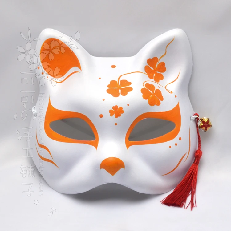 Hand-painted masked balls orange pulp half face fox clovers fresh summer cosplay