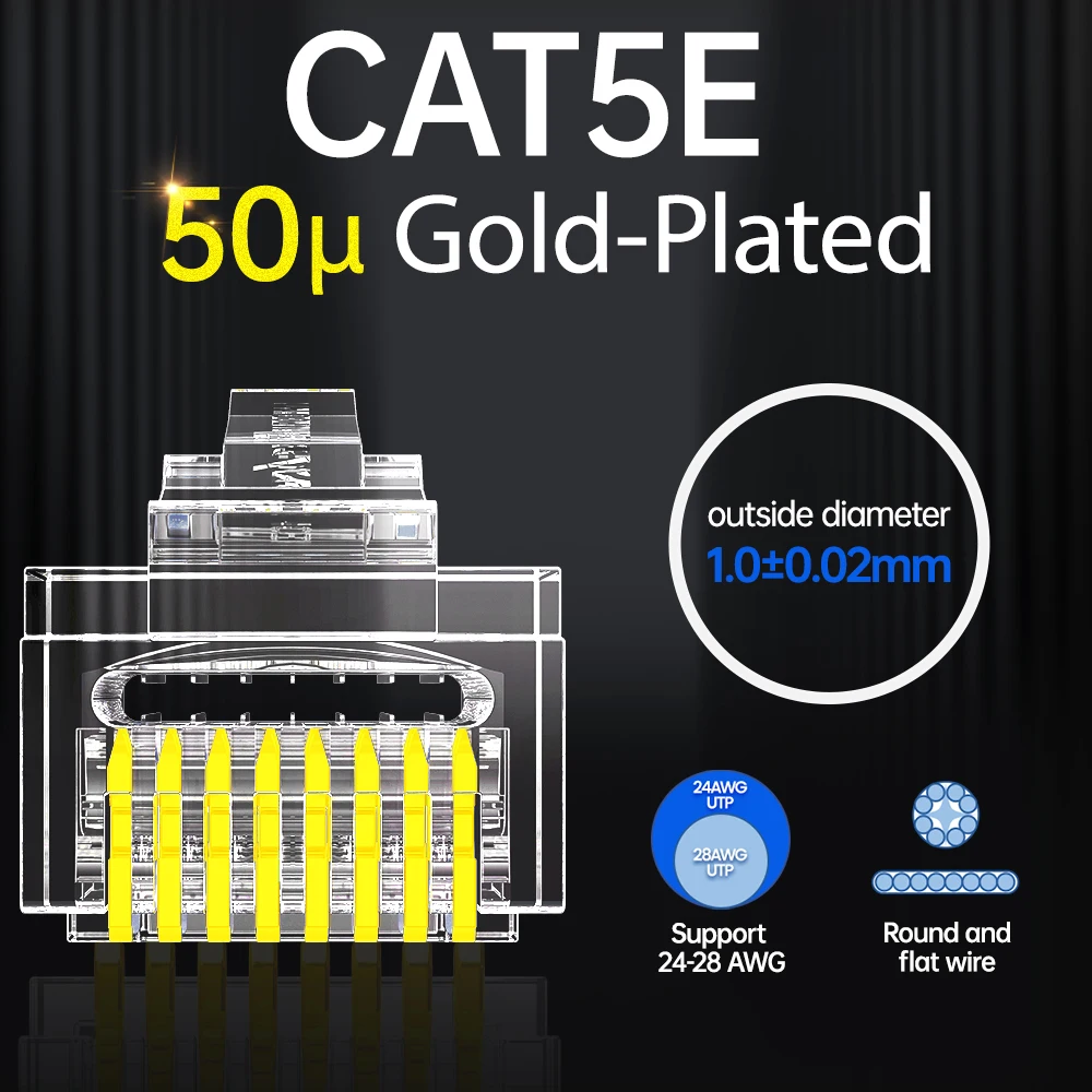 AMPCOM CAT6 CAT5E Pass Through RJ45 Modularstecker Netzwerkanschlüsse UTP 3/50μ vergoldetes 8P8C Crimp End für Ethernet-Kabel