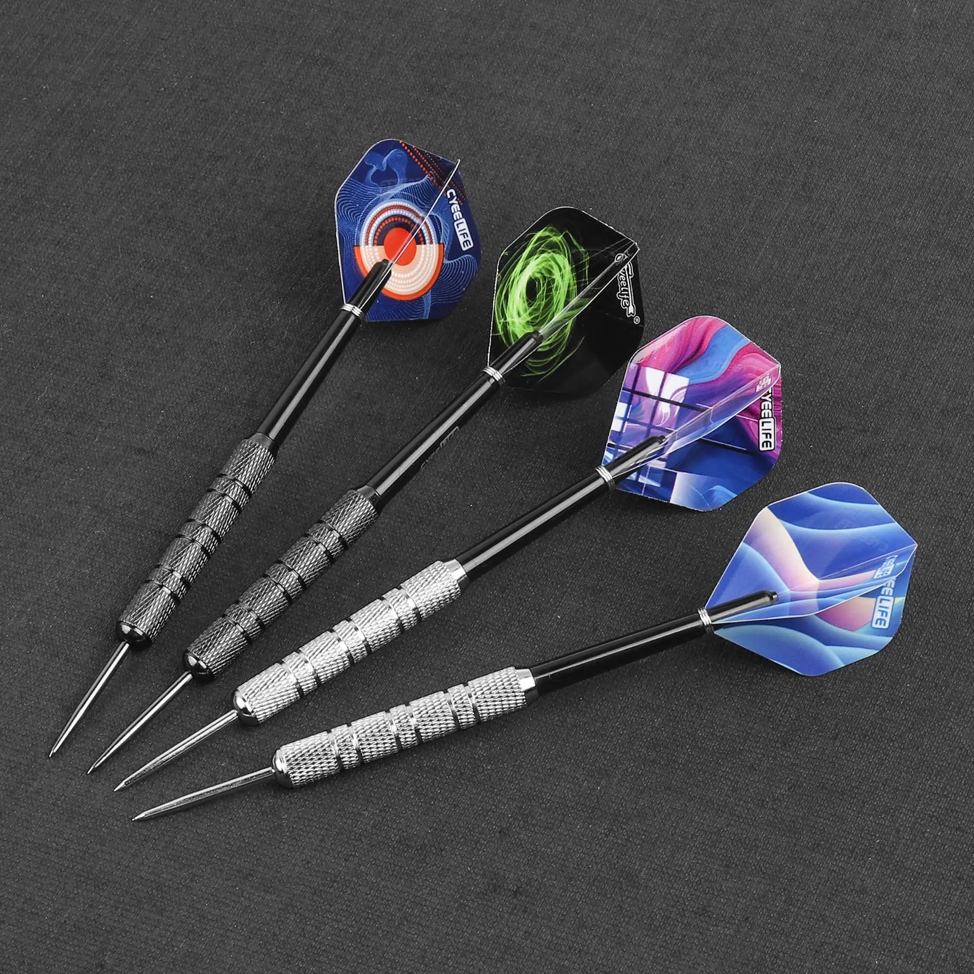 CyeeLife 18g Steel tip darts Professional 12 Packs With PVC Shafts Black and 12 Flights+Metal Spring O Rings