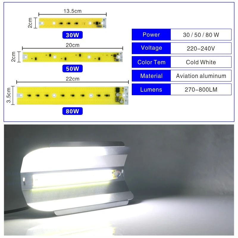 LED COB Chip 30W 50W 80W for Flood Light 220V Cold/Warm white LED Lamp Spotlight Full Spectrum Grow Light for Flower Vegetables