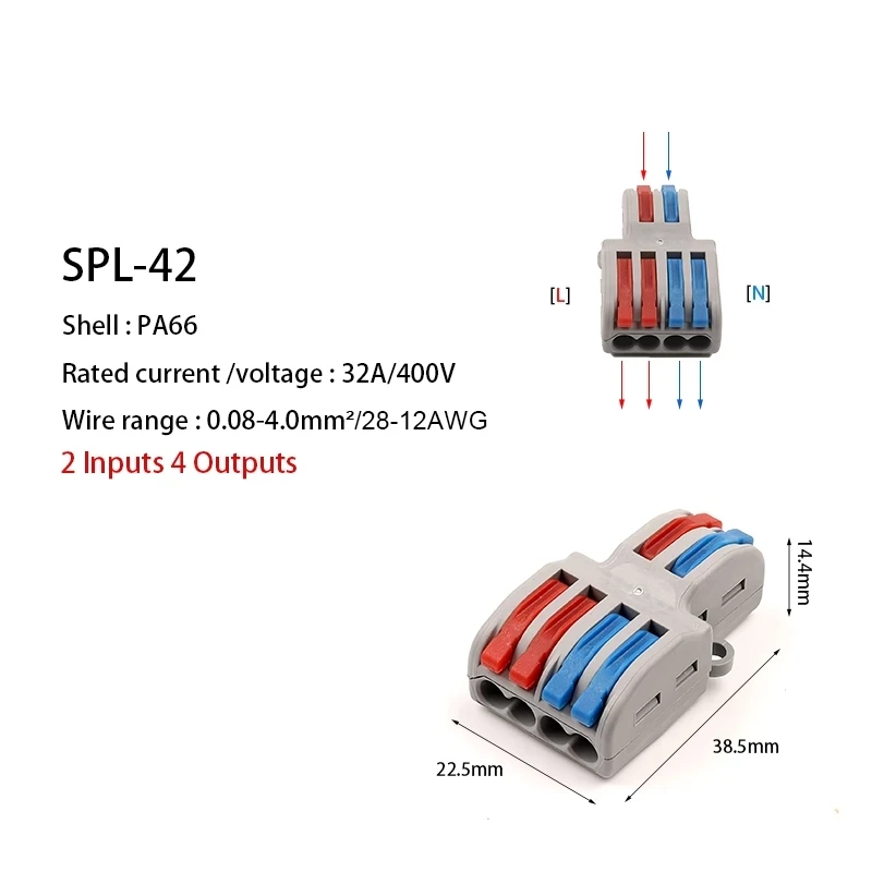 5pcs SPL-42/62 Wire Connector Universal Wiring Cable Connector Push-in Conductor Mini Fast Terminal Block