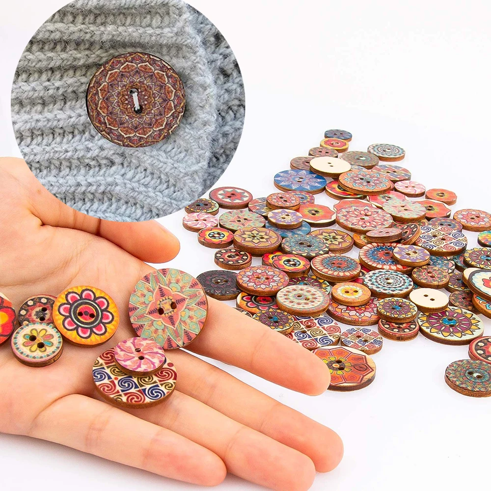 50pcs Természetes Fa- Szállodai küldönc 2 holes Futam Szállodai küldönc évjárat virágos Mintadarab gomb számára Összevarrás crafting DIY ruhák dekorációs