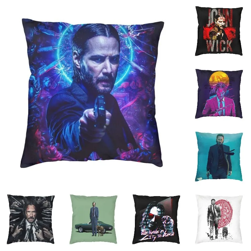 Classic Movie John Wick Cushion Cover 60x60cm Keanu Reeves Funny Meme Throw Pillow Case for Sofa Pillowcase Bedroom Decoration