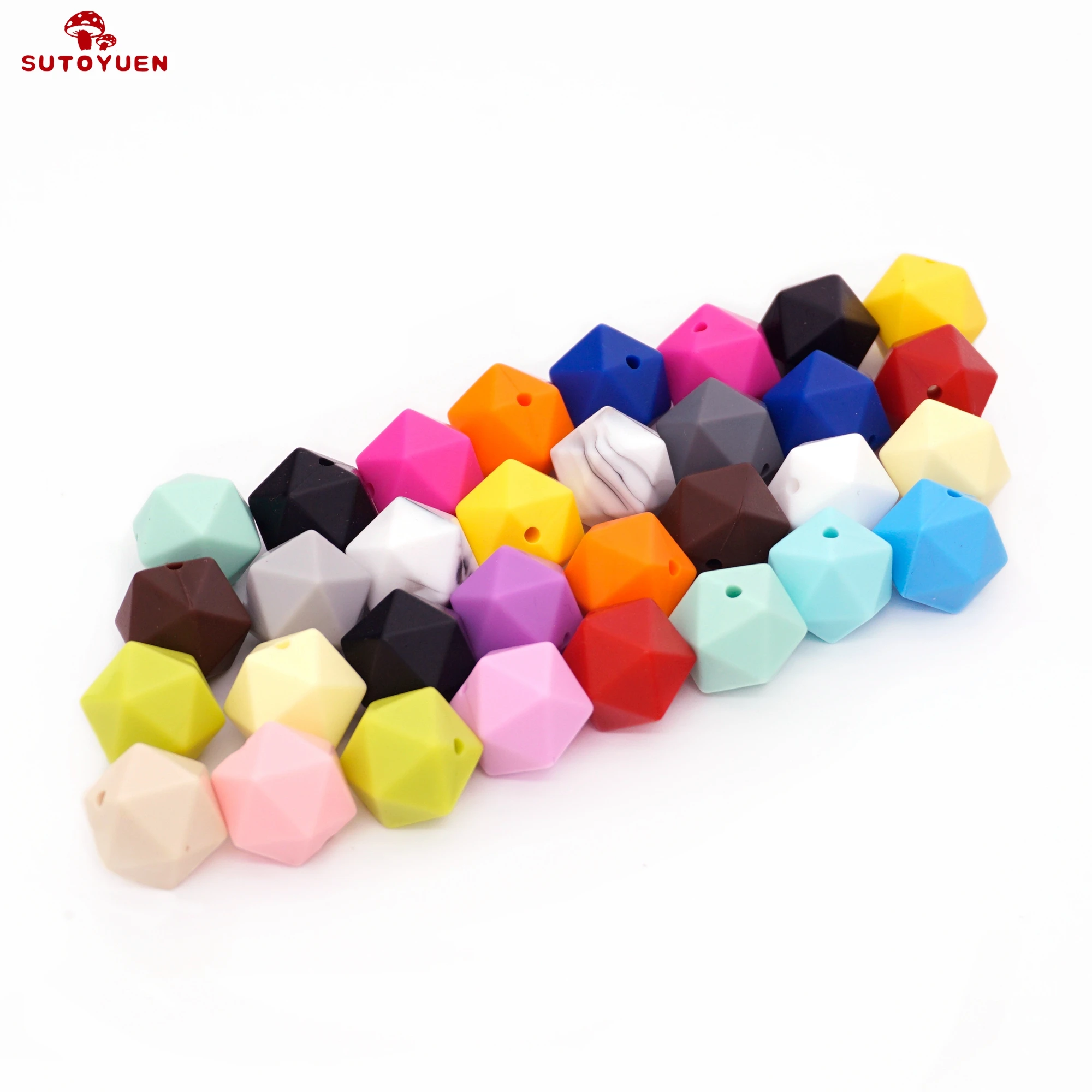 Sutoyuen 240Pcs Geometric Hex Silicone Beads Teether 17mm Baby Chewing Teething Bead for Baby Pacifier Necklace Bracelet Toy