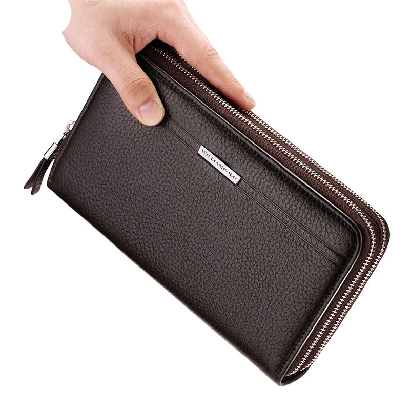 Willampolo-Bolso de mano de cuero genuino para hombre, funda sólida para teléfono, billetera de marca de lujo con doble cremallera, PL163