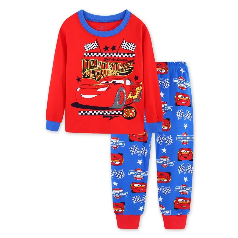 Conjuntos de pijamas para niños y niñas, ropa de algodón con estampado de Rayo Mcqueen, camiseta de manga larga y pantalones de dibujos animados, 95