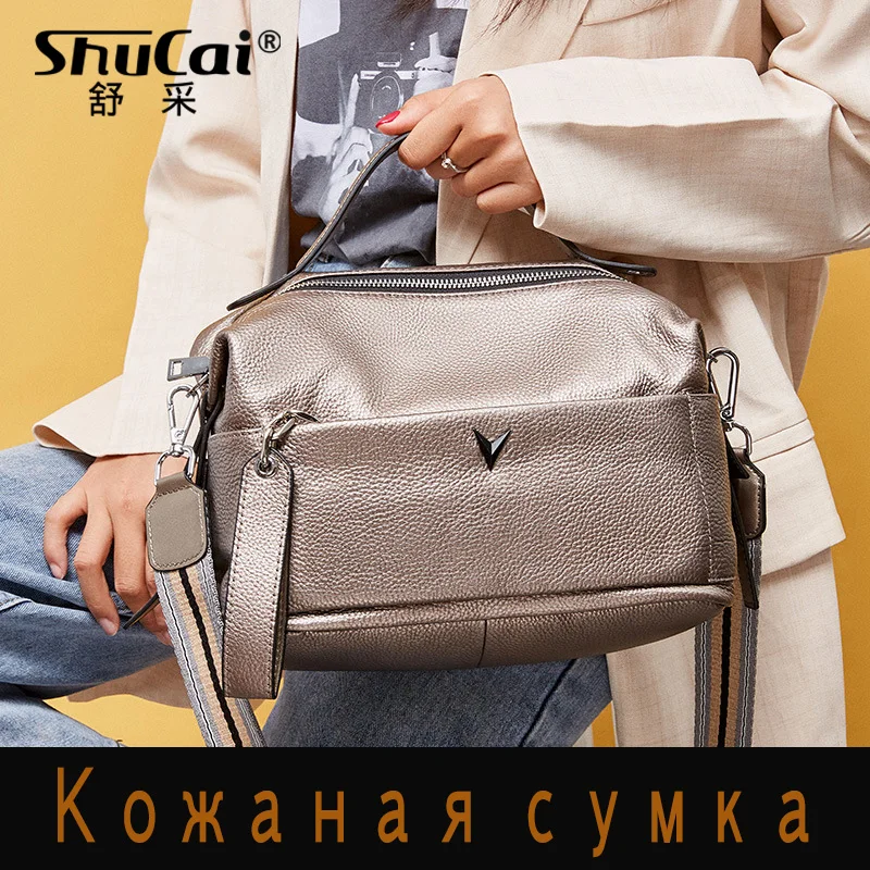 Genuine Leather New Fashion Women Messenger Bag Small Handbag British Boston Casual Tote Lady Shoulder Bags