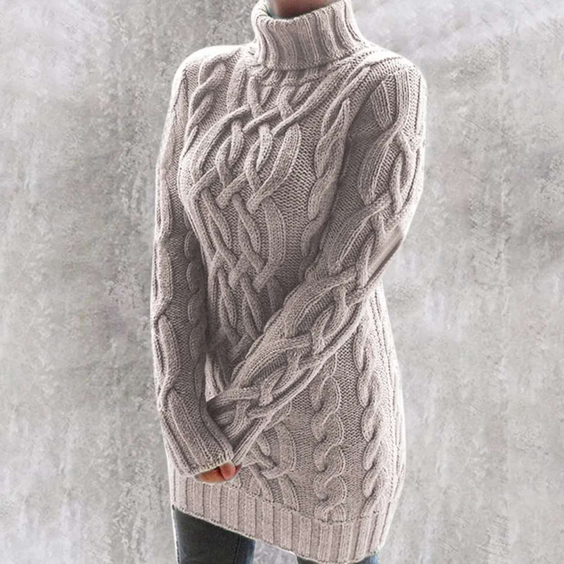 2026 New Women\'s Autumn and Winter Turtleneck Sweater Dress Solid Color Warm Clothes Knitted Pullover Sweater Dress Fashion  258