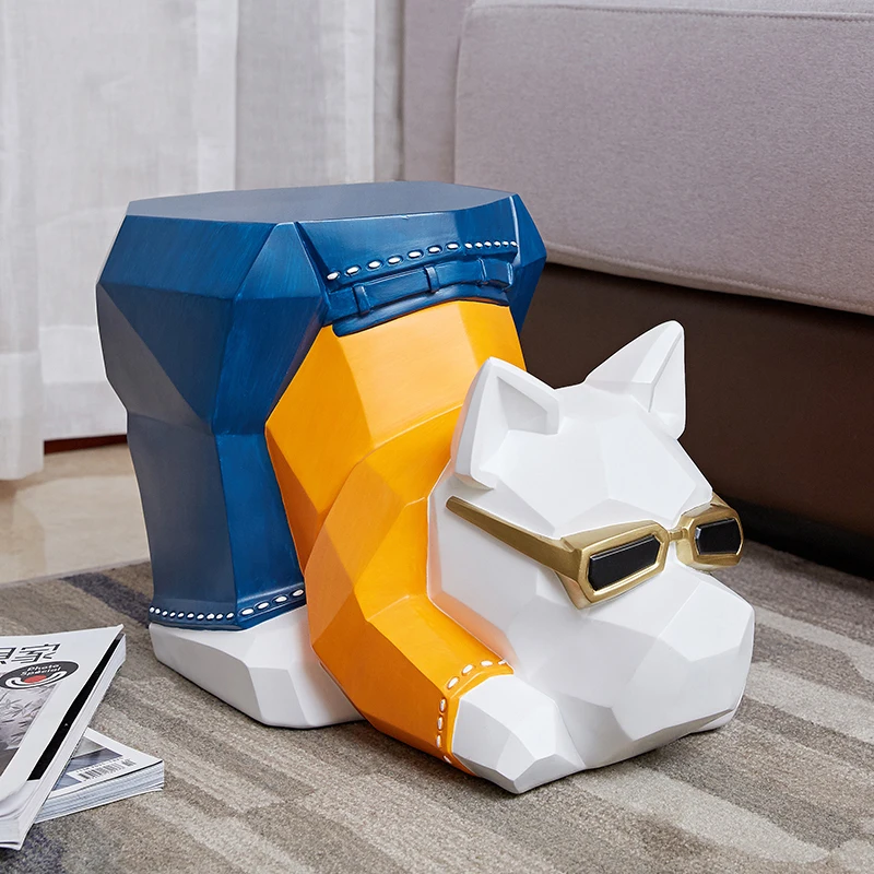 Home Decoration Accessory Creative Animal Dog Statue Stool Chair Living Room Furniture Shoe Changing Stools Footstool Handicraft