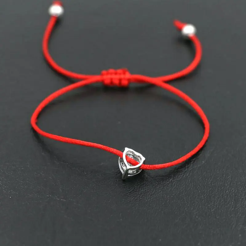 BPPCCR Silver Color Shiny Crystal Zircon AAA Love Heart Bracelet Red Rope Thread Wish Lucky Bracelets For Women Couples Lovers