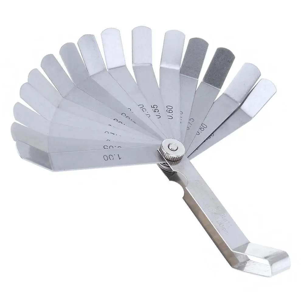 100A16 0.05 - 1mm Thickness Curved Stainless Steel Metric Filler Feeler Gauge with 16pcs Blades for Woodworking Measurement