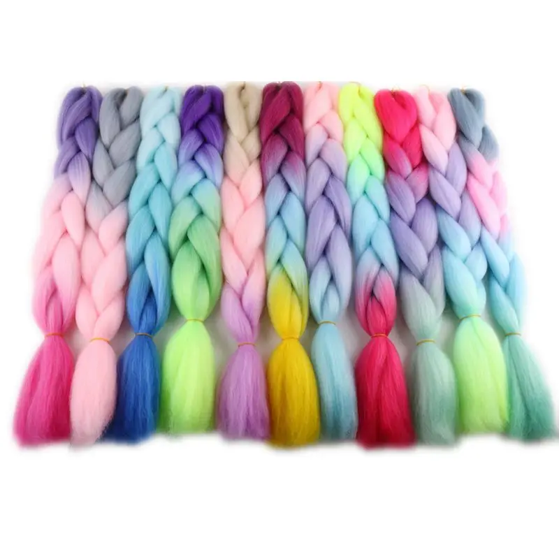 24นิ้ว60ซม.สังเคราะห์ Braiding ผมสองสามสี่ Tone Ombre Balayage สีที่ยืดผมจัมโบ้ Braids