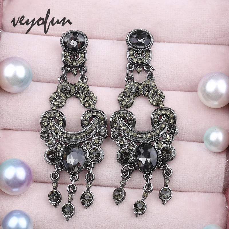 Veyofun Hollow Ethnic Full Rhinestone Drop Earrings Vintage Wedding Party Dangle Earrings For Women Fashion Jewelry Gift