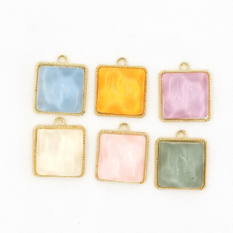 

50pcs Summer wind colorful sweet square charm for earrings bracelet accessories handmade DIY material geometric pendant