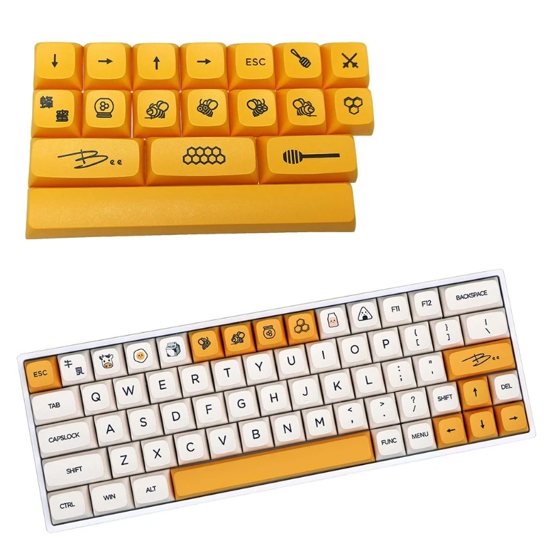 Honey Milk Mechanical Keyboard Keycaps 17PCS XDA Profile Dye Sub Bee Key Cover for Cherry MX GK61 64 84 96 P9JB