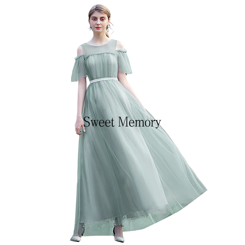 Long Dusty Green Bridesmaid Dresses Women Wedding Party Dress Prom Gown Girls Robe Lace Up Back Tulle Vestidos