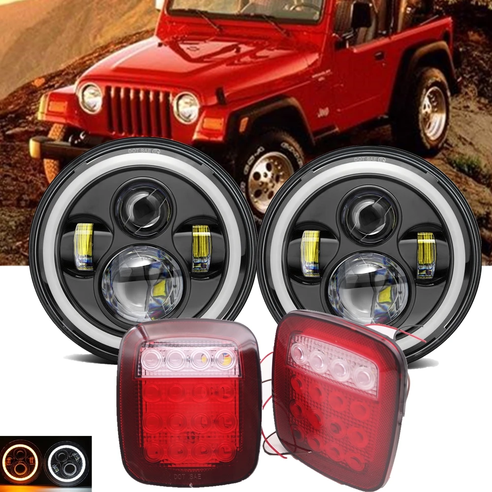 

for Jeep TJ Headlight 7" White DRL Amber Turn Signal Halo Led Tail Light Brake Rear Lights Assembly for Jeep Wrangler TJ 97-06