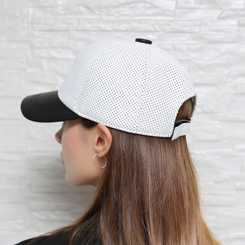 Female British Korean Sports White Baseball Cap Women Men Genuine Leather Duck Tonue Hats Male Casual Punch Hockey Visor Gorra