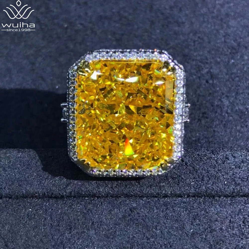 

WUIHA Luxury 925 Sterling Silver Radiant Cut 15CT VVS1 Yellow Created Moissanite Wedding Engagement Customized Ring Fine Jewelry