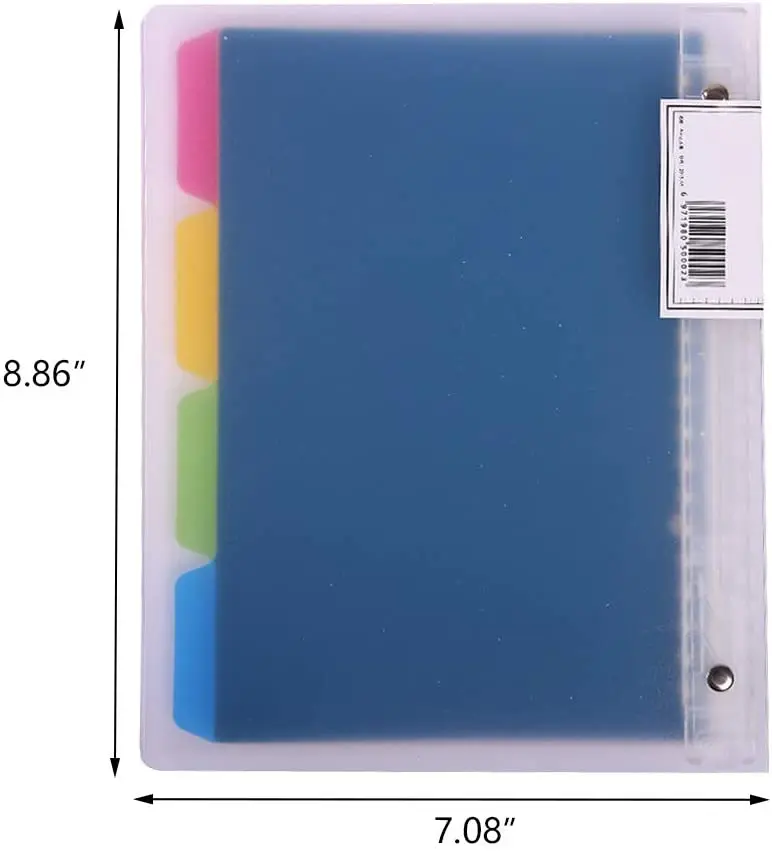 A5 Binder Portfolio Notebook with 20 Rings/Holes, 5 Subject Spiral Paper Notebook Colored PP dividers with tabs for Labels