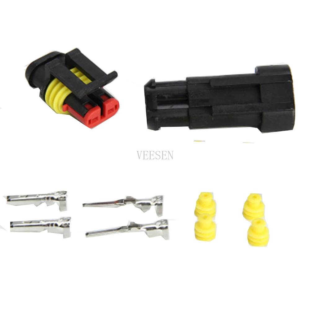 5sets 2Pin Female Male AMP SuperSeal PA66 Black Waterproof Electrical Automotive Connector Plug For Auto Car