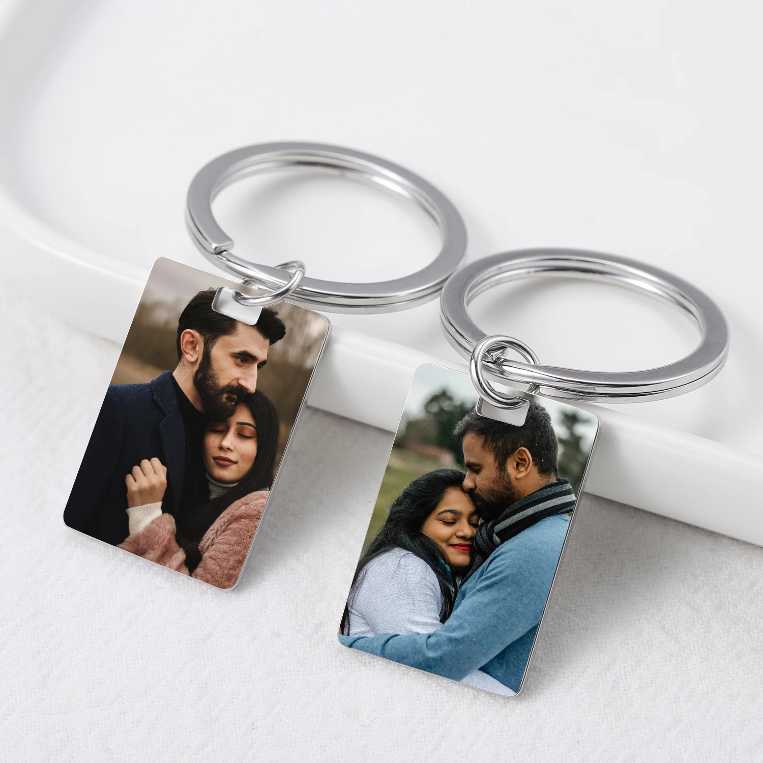 MYDIY Personalized Name Photo Rectangular Shape Double-Sided Custom Keychain Engagement Wedding Anniversary Gift Custom Picture